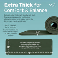 Solana Yoga Mat Thick 1/2In Non-Slip Workout Mat with Nylon Strap - 72X24In Exercise Mat for Pilates, Stretching & Fitness - BPA Free, Easy Clean